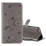 For iPhone 6 Plus Cat Bee Embossing Pattern Shockproof Horizontal Flip Leather Case with Holder & Card Slots & Wallet(Grey)