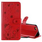 For iPhone 6 Cat Bee Embossing Pattern Shockproof Horizontal Flip Leather Case with Holder & Card Slots & Wallet(Red)