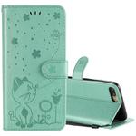 For iPhone 8 Plus / 7 Plus Cat Bee Embossing Pattern Shockproof Horizontal Flip Leather Case with Holder & Card Slots & Wallet(Green)