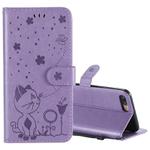 For iPhone 8 Plus / 7 Plus Cat Bee Embossing Pattern Shockproof Horizontal Flip Leather Case with Holder & Card Slots & Wallet(Purple)