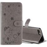 For iPhone 8 Plus / 7 Plus Cat Bee Embossing Pattern Shockproof Horizontal Flip Leather Case with Holder & Card Slots & Wallet(Grey)