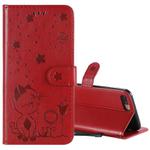 For iPhone 8 Plus / 7 Plus Cat Bee Embossing Pattern Shockproof Horizontal Flip Leather Case with Holder & Card Slots & Wallet(Red)
