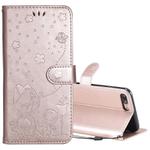 For iPhone 8 Plus / 7 Plus Cat Bee Embossing Pattern Shockproof Horizontal Flip Leather Case with Holder & Card Slots & Wallet(Rose Gold)