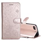 For iPhone SE 2022 / SE 2020 / 8 / 7 Cat Bee Embossing Pattern Shockproof Horizontal Flip Leather Case with Holder & Card Slots & Wallet(Rose Gold)