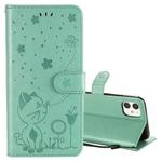 For iPhone 11 Cat Bee Embossing Pattern Shockproof Horizontal Flip Leather Case with Holder & Card Slots & Wallet(Green)