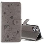 For iPhone 11 Pro Max Cat Bee Embossing Pattern Shockproof Horizontal Flip Leather Case with Holder & Card Slots & Wallet(Grey)