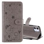 For iPhone 12 mini Cat Bee Embossing Pattern Shockproof Horizontal Flip Leather Case with Holder & Card Slots & Wallet(Grey)