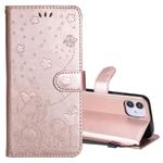 For iPhone 12 mini Cat Bee Embossing Pattern Shockproof Horizontal Flip Leather Case with Holder & Card Slots & Wallet(Rose Gold)