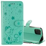 For iPhone 12 / 12 Pro Cat Bee Embossing Pattern Shockproof Horizontal Flip Leather Case with Holder & Card Slots & Wallet(Green)