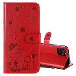 For iPhone 12 / 12 Pro Cat Bee Embossing Pattern Shockproof Horizontal Flip Leather Case with Holder & Card Slots & Wallet(Red)
