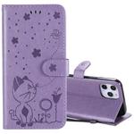 For iPhone 12 Pro Max Cat Bee Embossing Pattern Shockproof Horizontal Flip Leather Case with Holder & Card Slots & Wallet(Purple)