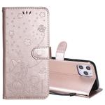 For iPhone 12 Pro Max Cat Bee Embossing Pattern Shockproof Horizontal Flip Leather Case with Holder & Card Slots & Wallet(Rose Gold)