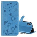For iPhone XS Max Cat Bee Embossing Pattern Shockproof Horizontal Flip Leather Case with Holder & Card Slots & Wallet(Blue)