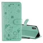For iPhone XS Max Cat Bee Embossing Pattern Shockproof Horizontal Flip Leather Case with Holder & Card Slots & Wallet(Green)