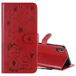 For iPhone XS Max Cat Bee Embossing Pattern Shockproof Horizontal Flip Leather Case with Holder & Card Slots & Wallet(Red)