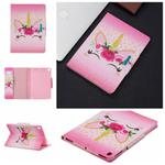 For iPad 9.7 (2018) / 9.7 (2017) Painted Pattern Horizontal Flip Leather Case with Holder & Card Slots & Wallet(Unicorn with flowers)