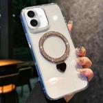 For iPhone 16 Love Glitter Powder MagSafe Holder Phone Case with Lens Film(Gold)