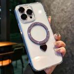 For iPhone 13 Pro Max Love Glitter Powder MagSafe Holder Phone Case with Lens Film(Purple)