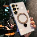 For Samsung Galaxy S25 Ultra 5G Love Glitter Powder MagSafe Holder Phone Case with Lens Film(Gold)