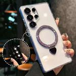 For Samsung Galaxy S25 Ultra 5G Love Glitter Powder MagSafe Holder Phone Case with Lens Film(Purple)