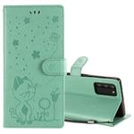 For Samsung Galaxy Note 20 Cat Bee Embossing Pattern Shockproof Horizontal Flip Leather Case with Holder & Card Slots & Wallet(Green)