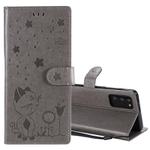 For Samsung Galaxy Note 20 Cat Bee Embossing Pattern Shockproof Horizontal Flip Leather Case with Holder & Card Slots & Wallet(Grey)