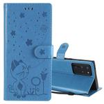 For Samsung Galaxy Note 20 Ultra Cat Bee Embossing Pattern Shockproof Horizontal Flip Leather Case with Holder & Card Slots & Wallet(Blue)