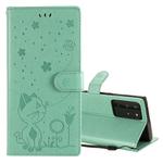 For Samsung Galaxy Note 20 Ultra Cat Bee Embossing Pattern Shockproof Horizontal Flip Leather Case with Holder & Card Slots & Wallet(Green)