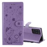 For Samsung Galaxy Note 20 Ultra Cat Bee Embossing Pattern Shockproof Horizontal Flip Leather Case with Holder & Card Slots & Wallet(Purple)