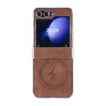 For Samsung Galaxy Z Flip5 5G Electroplated PC Sheepskin Invisible Magnetic MagSafe Folding Phone Case(Brown)