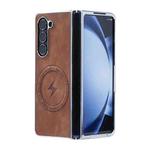 For Samsung Galaxy Z Fold5 5G Electroplated PC Sheepskin Invisible Magnetic MagSafe Folding Phone Case(Brown)