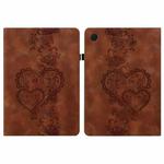For Samsung Galaxy Tab A9+ Love Hearts Embossed Leather Tablet Case(Brown)