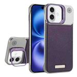 For iPhone 16 Plus Frameless Carbon Fiber Holder PC MagSafe Phone Case(Purple)