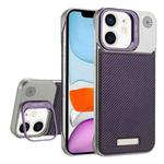 For iPhone 11 Frameless Carbon Fiber Holder PC MagSafe Phone Case(Purple)