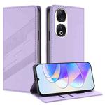 For Honor 90 Embossed Multi-functional Wallet Retro Leather Phone Case(Light Purple)
