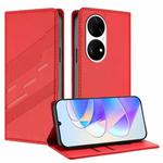 For Huawei P50 Pro Embossed Multi-functional Wallet Retro Leather Phone Case(Red)