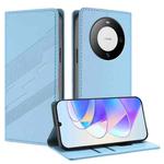 For Huawei Mate 60 Embossed Multi-functional Wallet Retro Leather Phone Case(Light Blue)