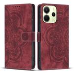 For Redmi Note 14 4G 164.84mm Mandala Embossed Retro Frosted Leather Phone Case(Red)