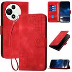 For TCL 60 SE / TCL 605 Grid Butterfly Embossed Pattern Leather Phone Case with Lanyard(Red)