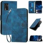For ZTE Libero 5G II Grid Butterfly Embossed Pattern Flip Leather Phone Case with Lanyard(Dark Blue)