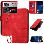 For ZTE nubia Z60 Ultra Grid Butterfly Embossed Pattern Flip Leather Phone Case with Lanyard(Red)
