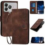 For ZTE Blade A36 4G Grid Butterfly Embossed Pattern Leather Phone Case with Lanyard(Coffee)