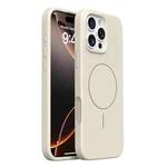 For iPhone 16 Pro Burom Integrated Button Liquid Silicone Phone MagSafe Case(Antique White)
