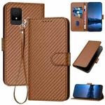 For TCL 502 YX0070 Carbon Fiber Buckle Leather Phone Case with Lanyard(Coffee)