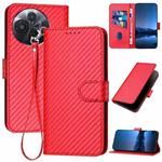 For TCL 60R 5G YX0070 Carbon Fiber Buckle Leather Phone Case with Lanyard(Red)