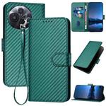 For TCL 60R 5G YX0070 Carbon Fiber Buckle Leather Phone Case with Lanyard(Dark Green)