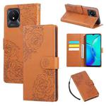 For vivo Y02 / Y11 2023 / Y02A Rose Flower Embossed 3-Card Slots Leather Phone Case(Brown)