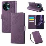 For vivo Y38 5G / T3X 5G Global Rose Flower Embossed 3-Card Slots Leather Phone Case(Deep Purple)