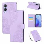 For vivo Y17s Rose Flower Embossed 3-Card Slots Leather Phone Case(Purple)