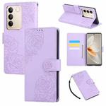 For vivo S16 / S16 Pro / V27 Rose Flower Embossed 3-Card Slots Leather Phone Case(Purple)